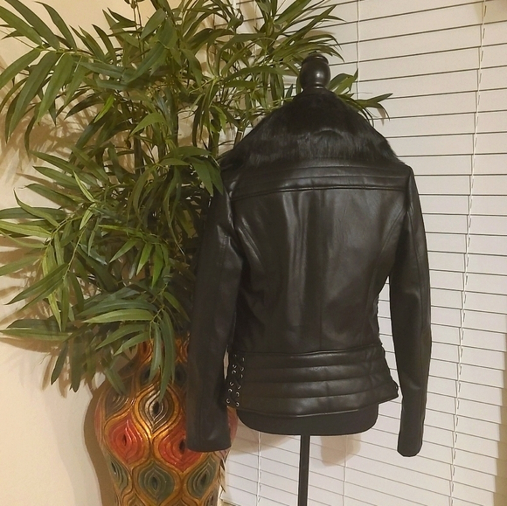 Guess Leather Jacket with Fur - Picture 6 of 10